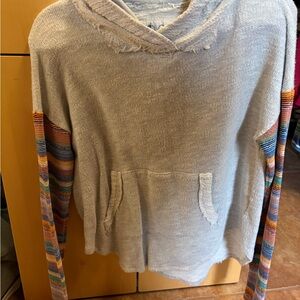 Threads 4 Thought Beige Hoodie with Striped Sleeves